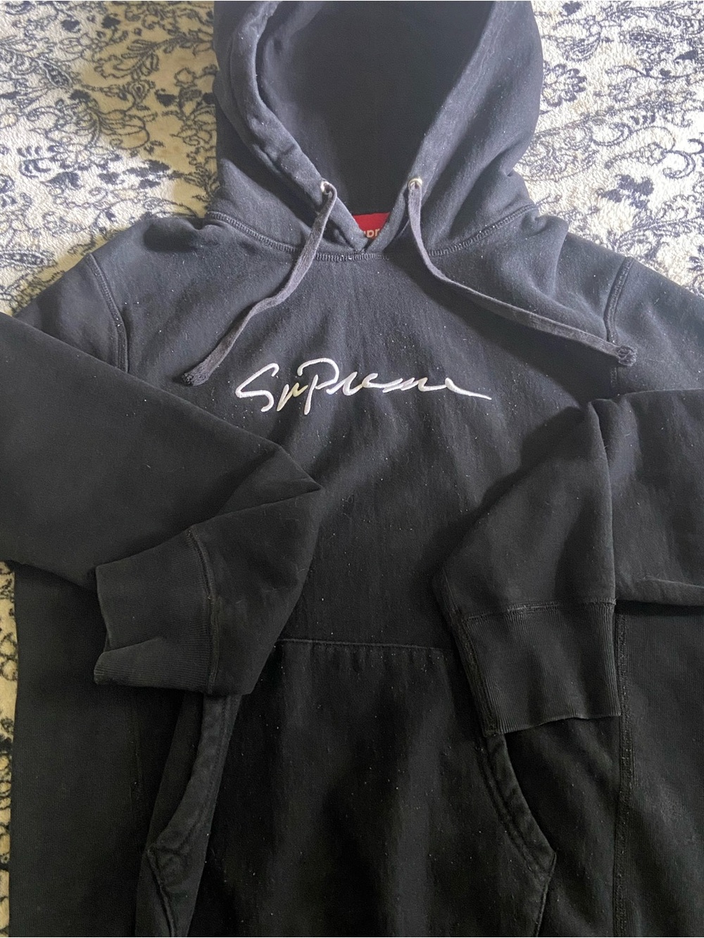 Supreme Black Crewneck Hoodie with White Script Logo